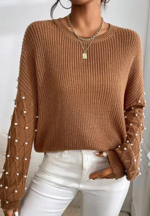 kesley Pearl Detail Round Neck Long Sleeve Sweater