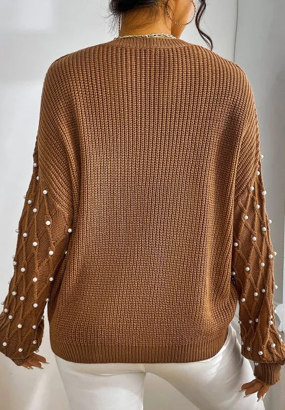 kesley Pearl Detail Round Neck Long Sleeve Sweater