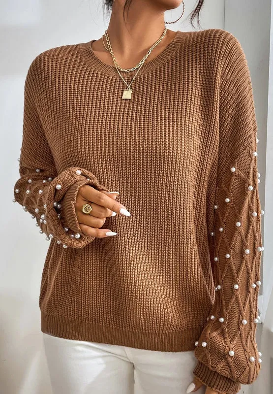 kesley Pearl Detail Round Neck Long Sleeve Sweater