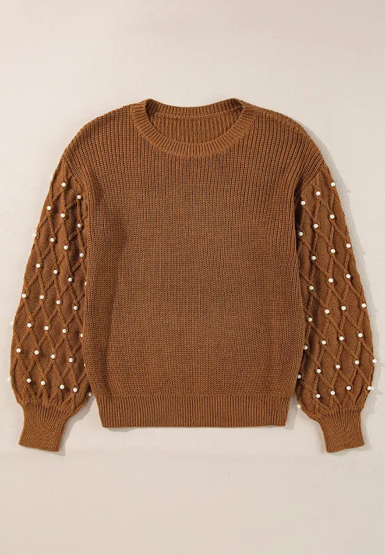 kesley Pearl Detail Round Neck Long Sleeve Sweater
