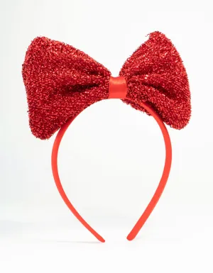 Kids Red Sparkly Bow Headband