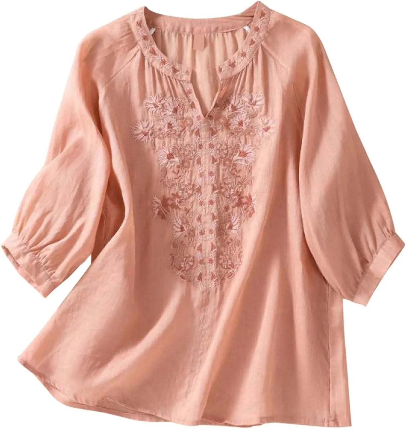 Ladies Fashion Leisure Spring Summer Literary Retro Loose Design Sense Embroidery Round Neck Thin Mesh Shirt Long