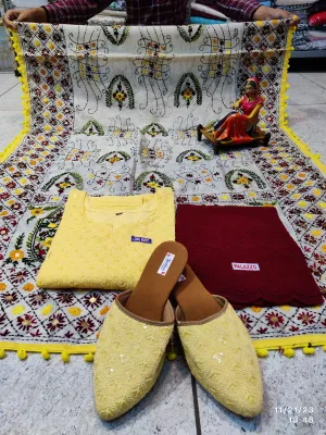 Light Yellow and Maroon Ensemble 4 Pc With Jutti