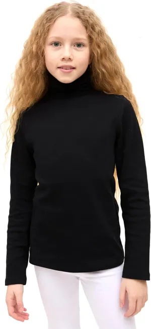 Lilax Girls' Basic Long Sleeve Turtleneck Cotton T-Shirt