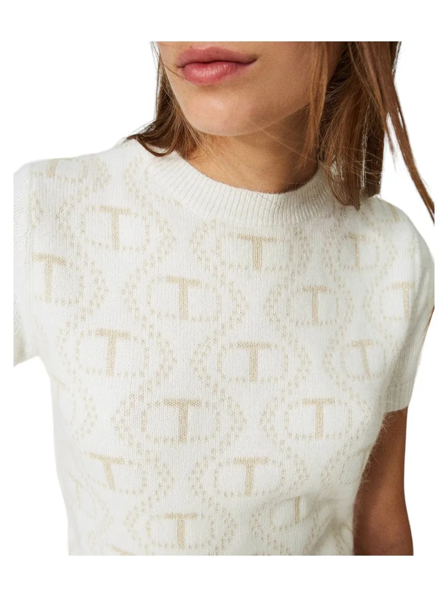 Maglia in angora e lurex con Oval T