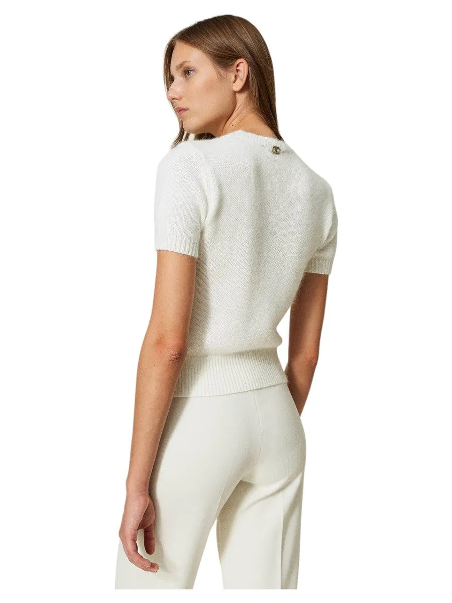 Maglia in angora e lurex con Oval T