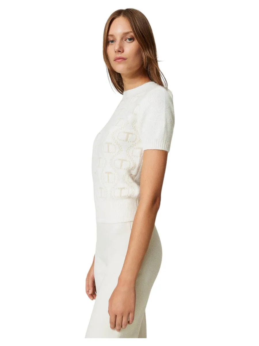 Maglia in angora e lurex con Oval T