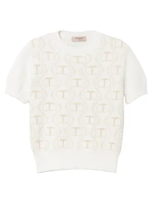 Maglia in angora e lurex con Oval T