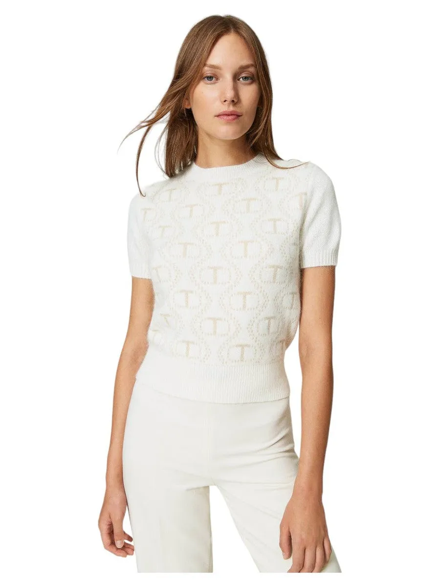 Maglia in angora e lurex con Oval T
