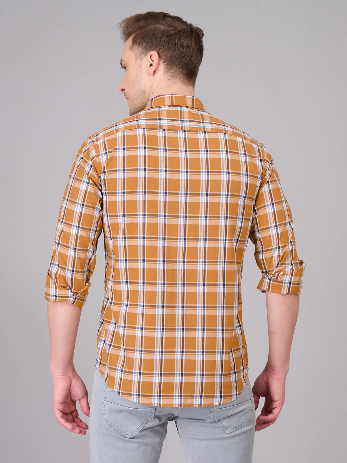 Men Orange Checked Cotton Shirt (GBHM23ED24)