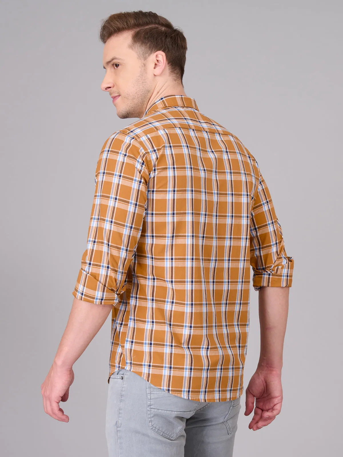 Men Orange Checked Cotton Shirt (GBHM23ED24)