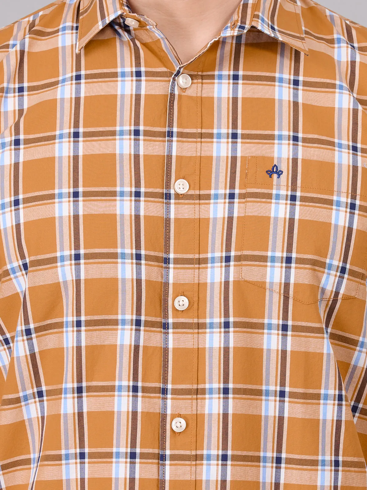 Men Orange Checked Cotton Shirt (GBHM23ED24)