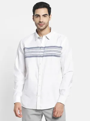 Men White Horizontal Stripes Striped Casual Shirt