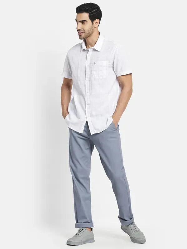 Men White Windowpane Checks Checked Casual Shirt