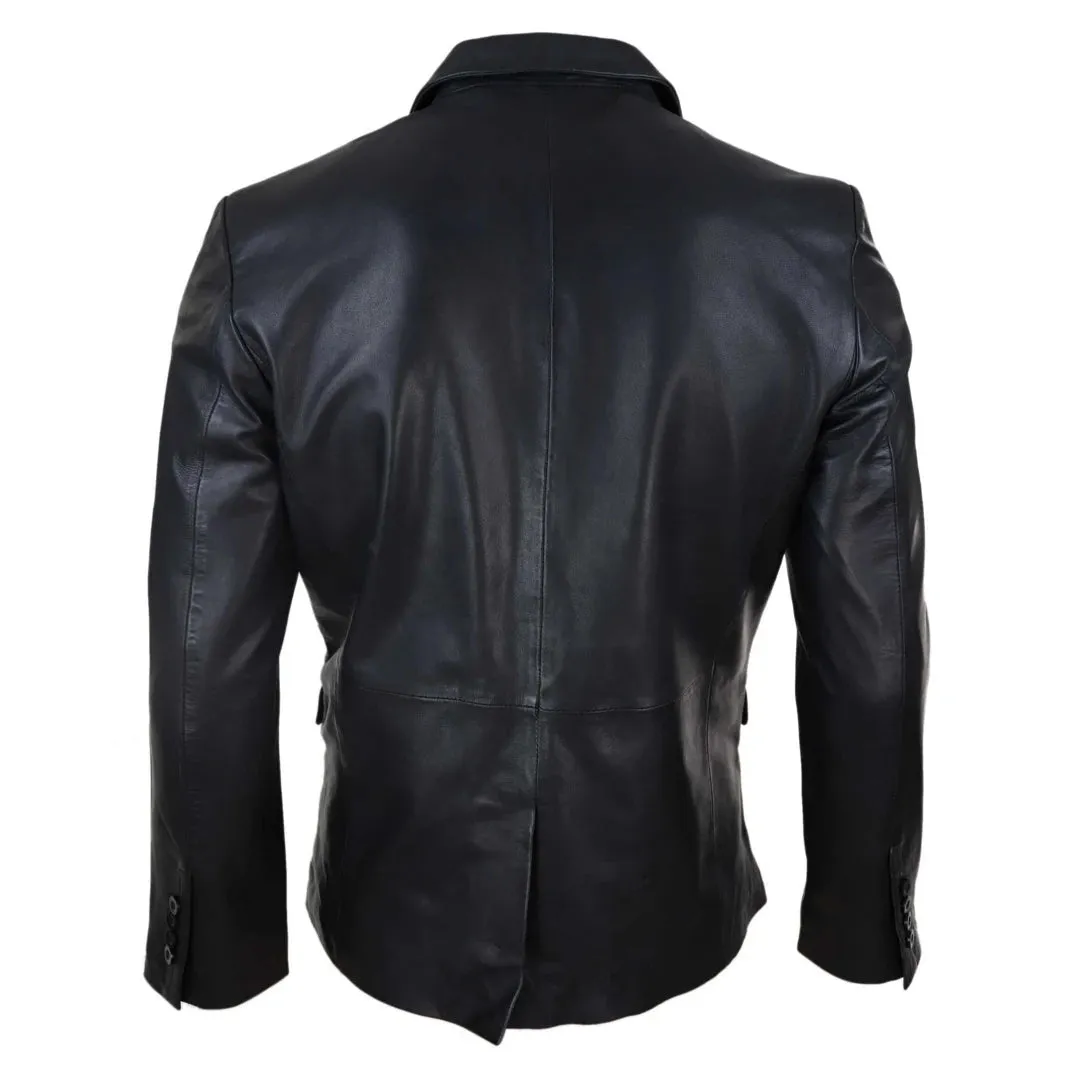 Men's Classic Leather 2 Button Blazer Jacket