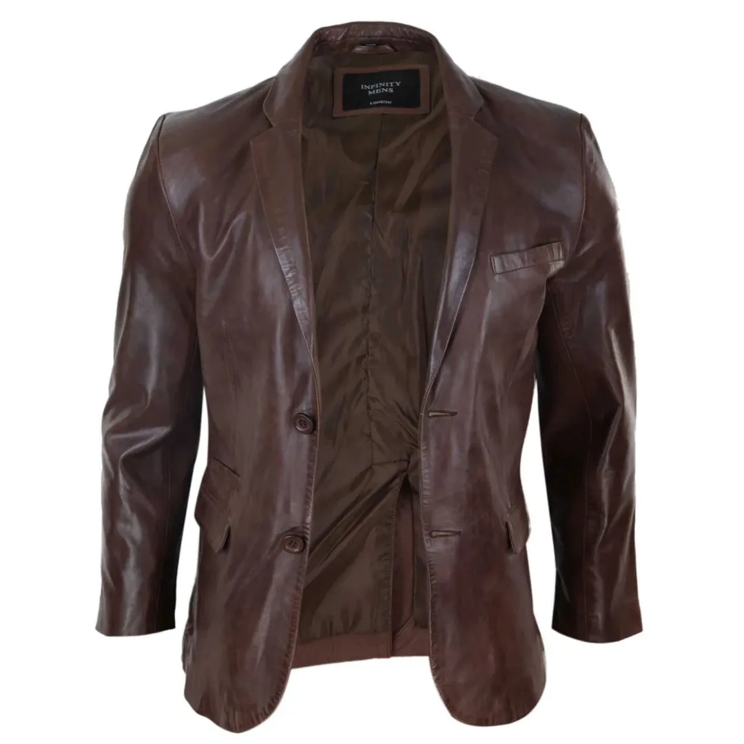 Men's Classic Leather 2 Button Blazer Jacket