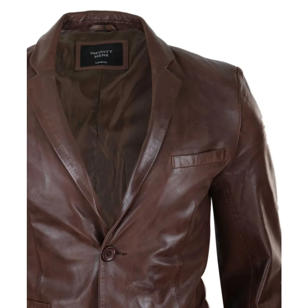 Men's Classic Leather 2 Button Blazer Jacket