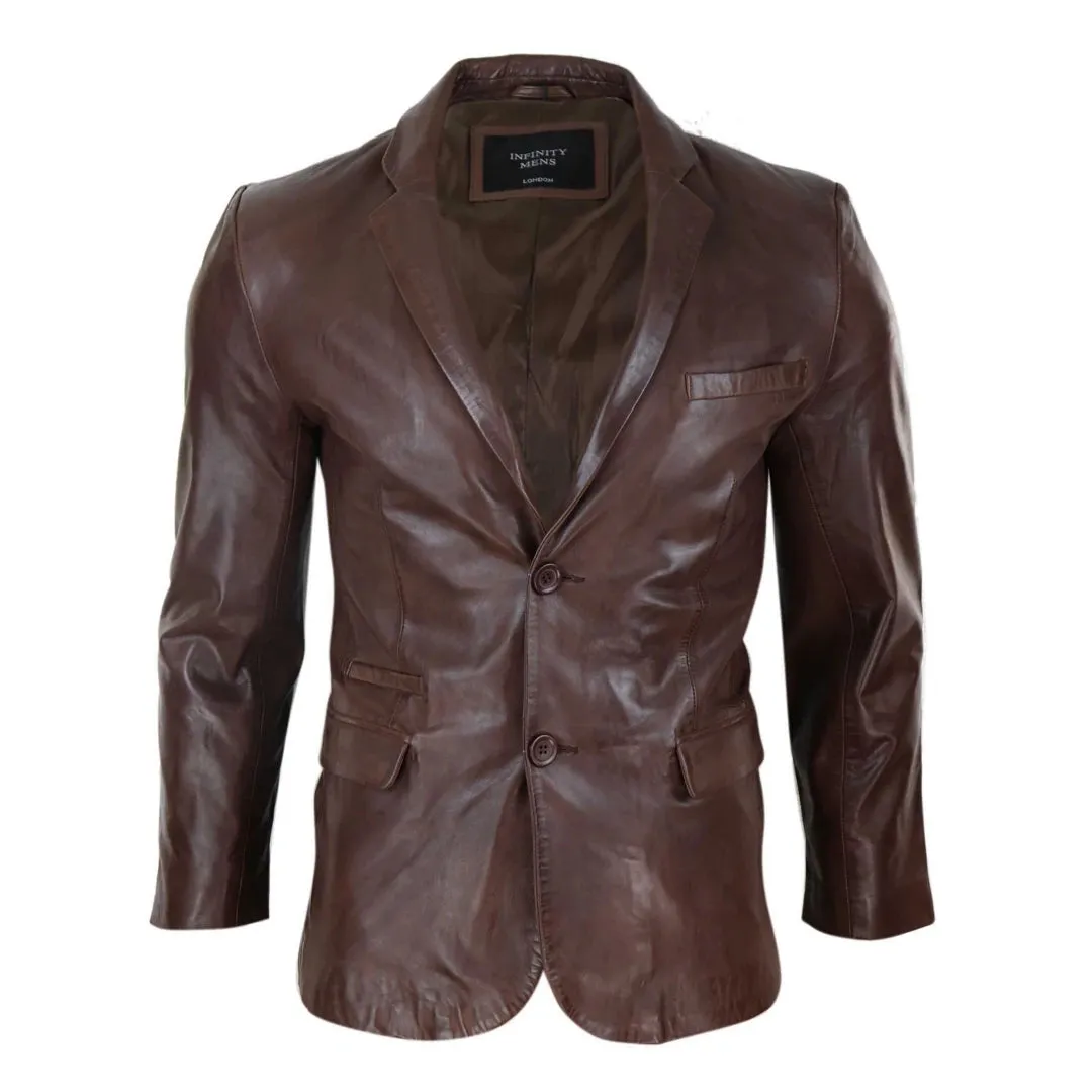 Men's Classic Leather 2 Button Blazer Jacket