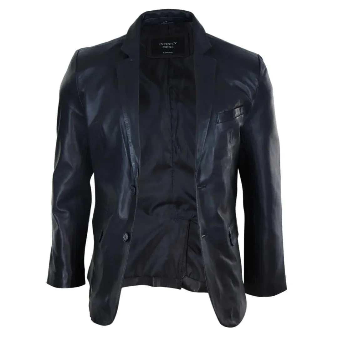 Men's Classic Leather 2 Button Blazer Jacket