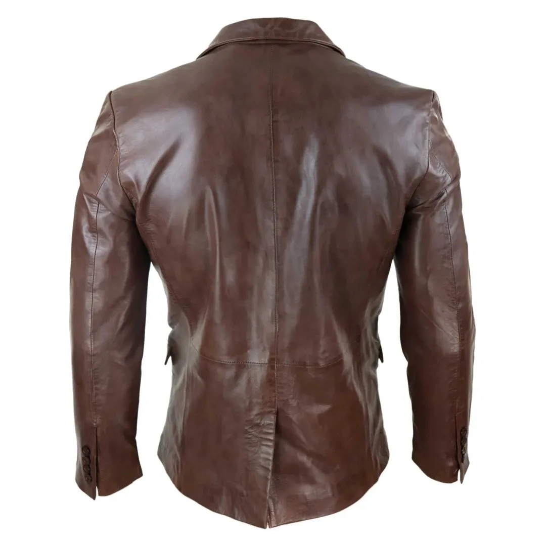 Men's Classic Leather 2 Button Blazer Jacket