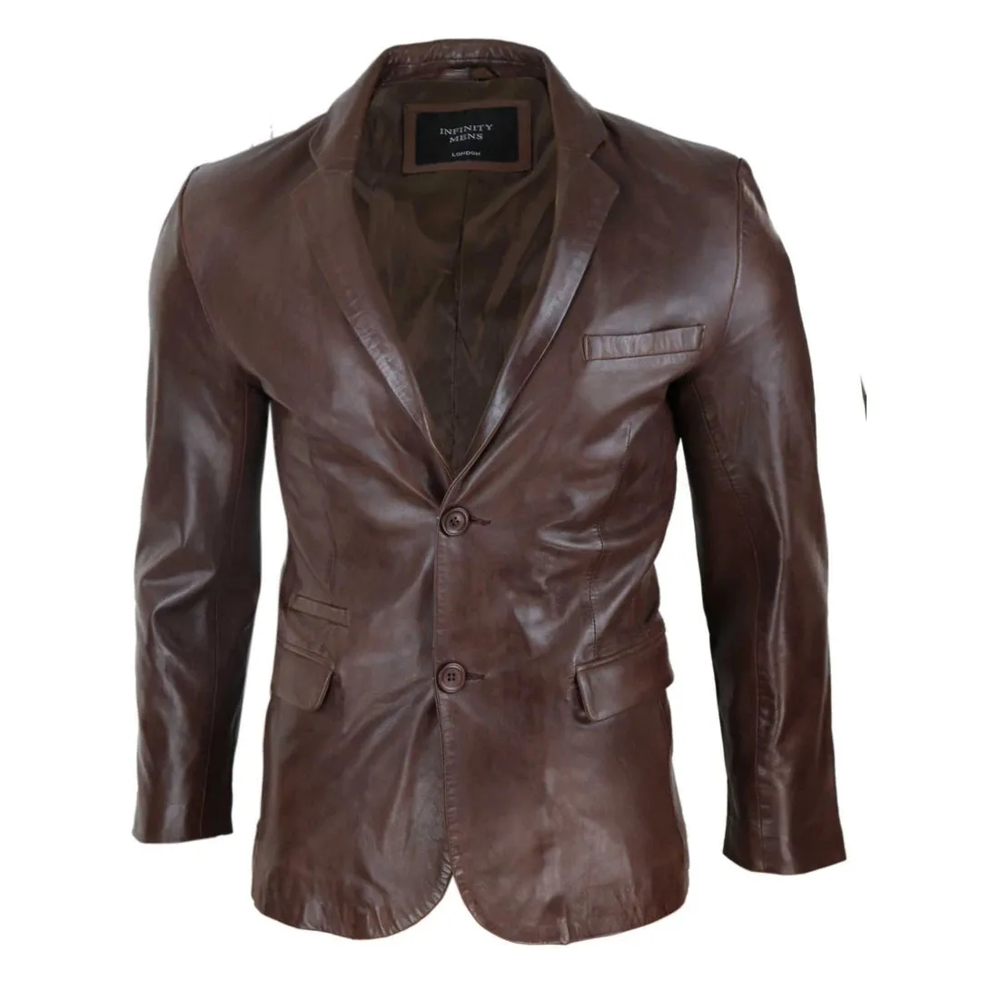 Men's Classic Leather 2 Button Blazer Jacket