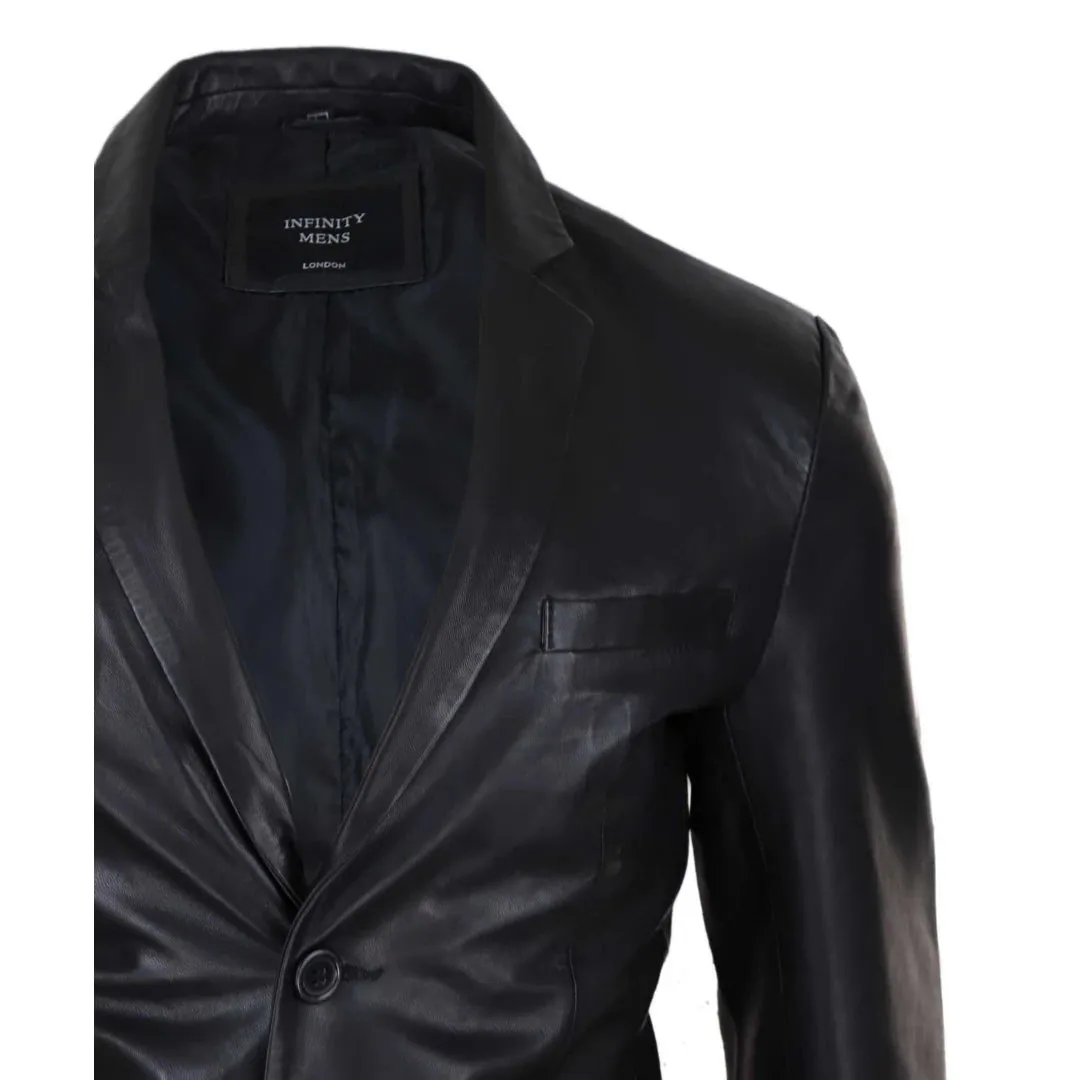 Men's Classic Leather 2 Button Blazer Jacket