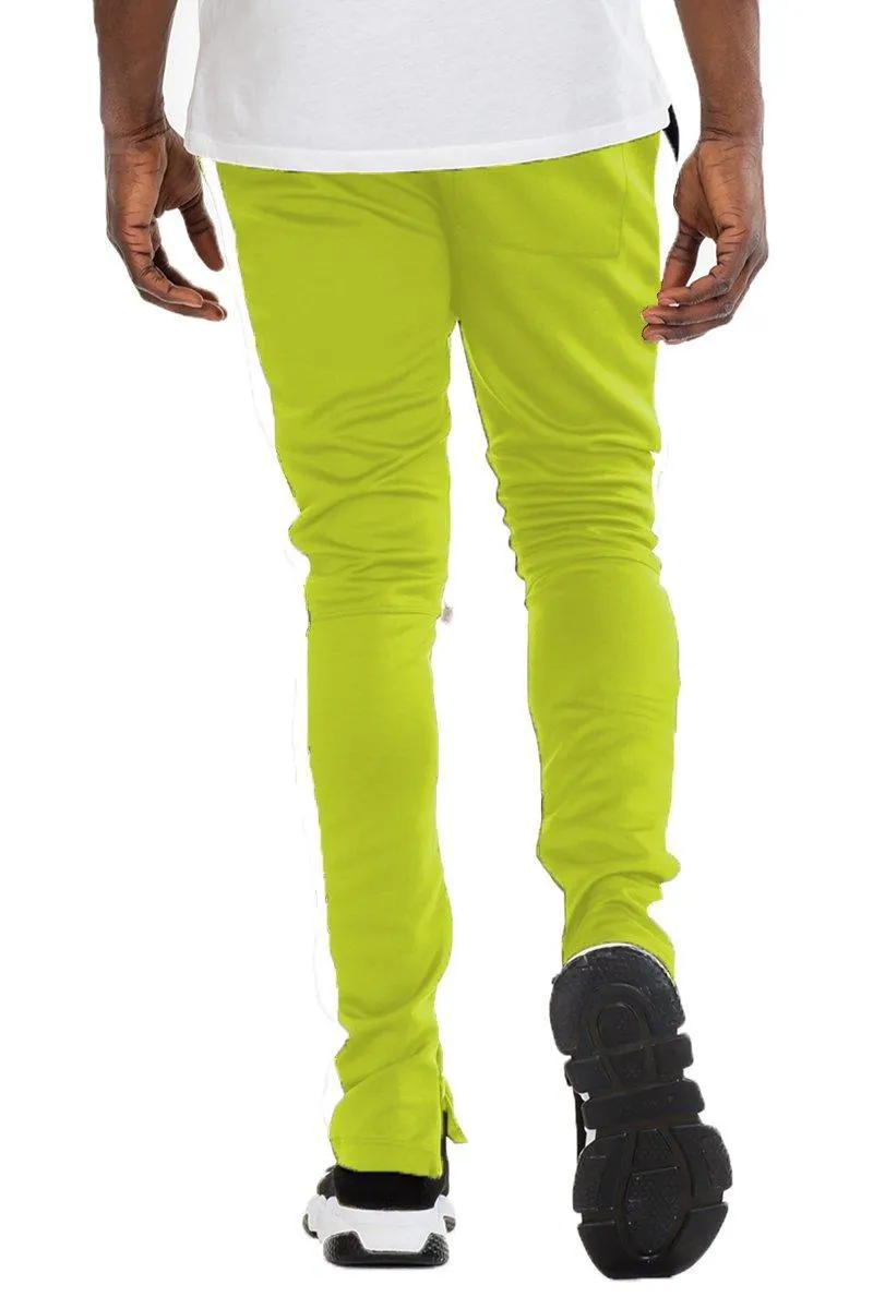 Mens Lime Green White Slim Fit Track Pants