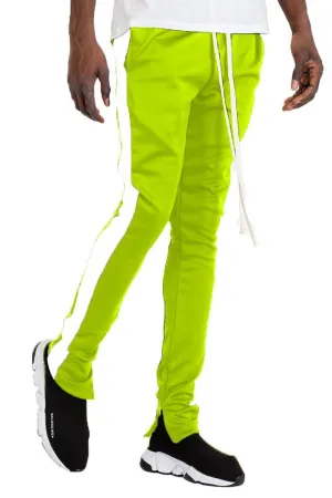 Mens Lime Green White Slim Fit Track Pants