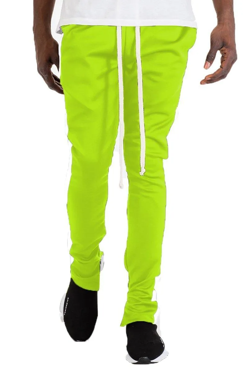 Mens Lime Green White Slim Fit Track Pants