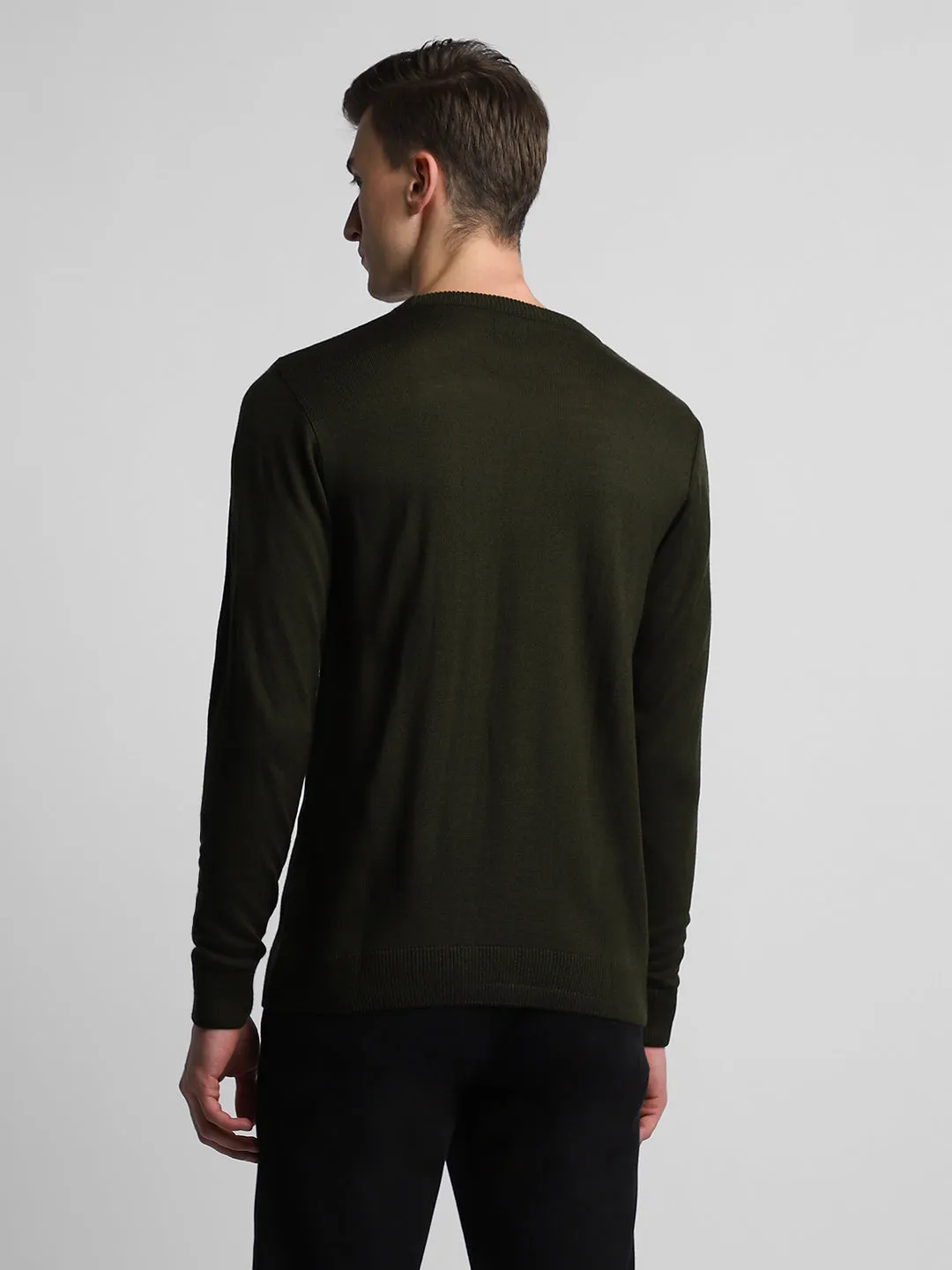 Men's Olive Colorblock Acrylic Pullover sweater