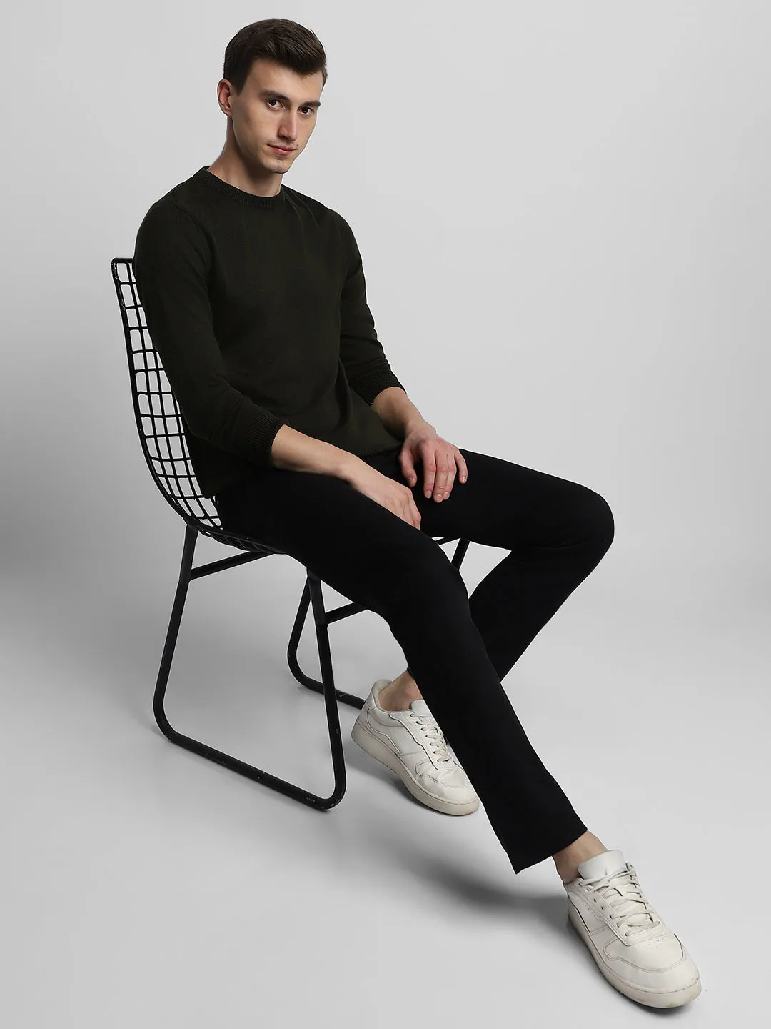 Men's Olive Colorblock Acrylic Pullover sweater