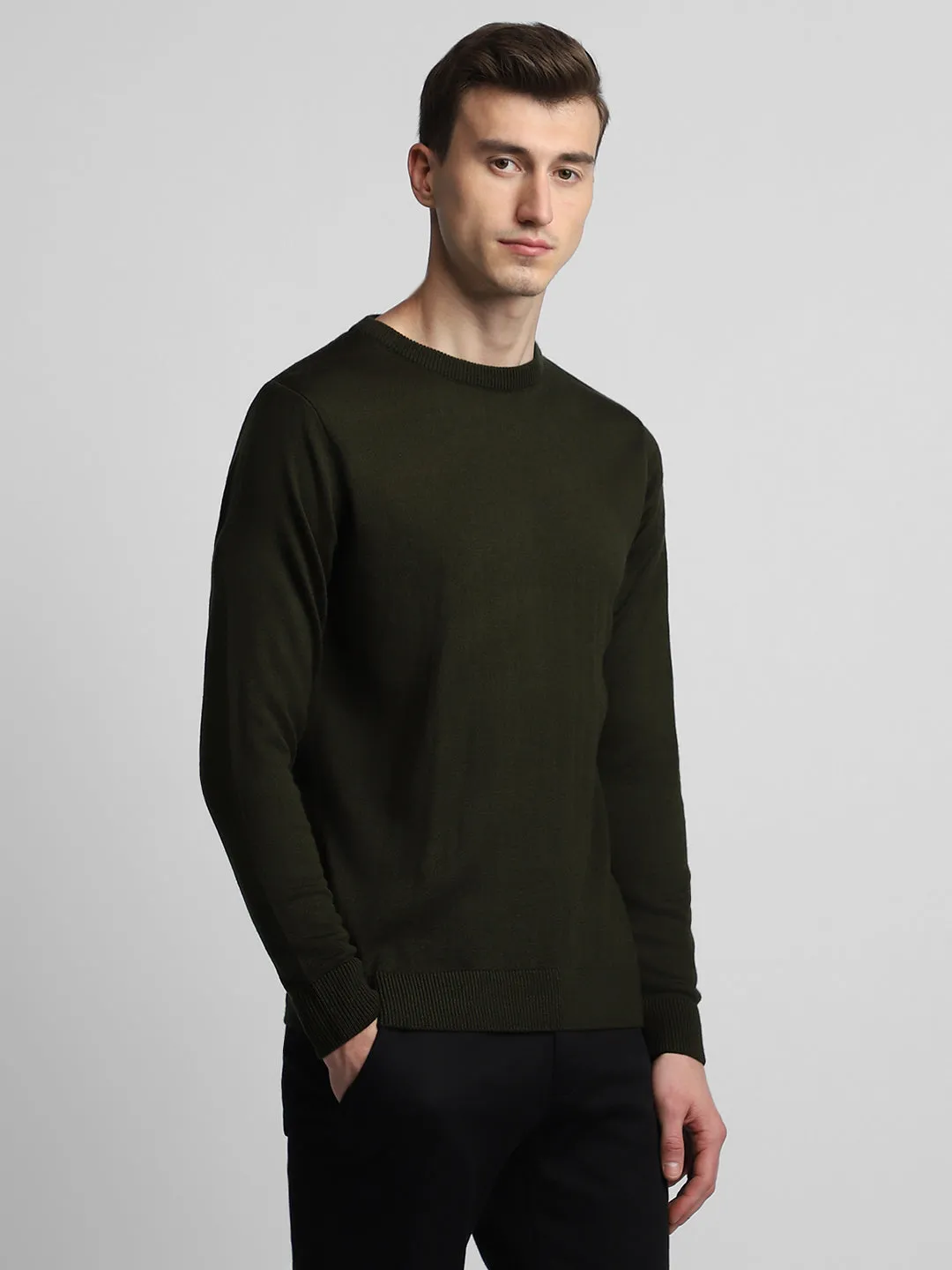 Men's Olive Colorblock Acrylic Pullover sweater