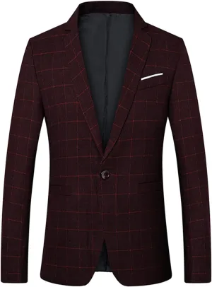 Men's One Button Checked Blazer for Groom Christmas Suit Jacket