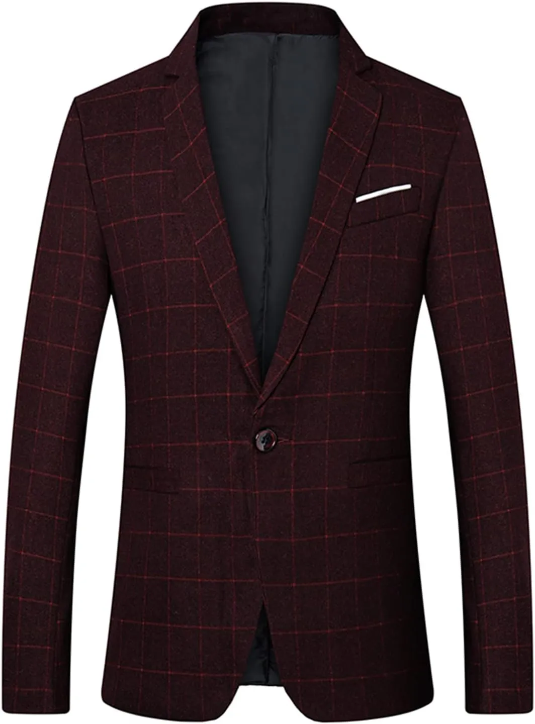 Men's One Button Checked Blazer for Groom Christmas Suit Jacket