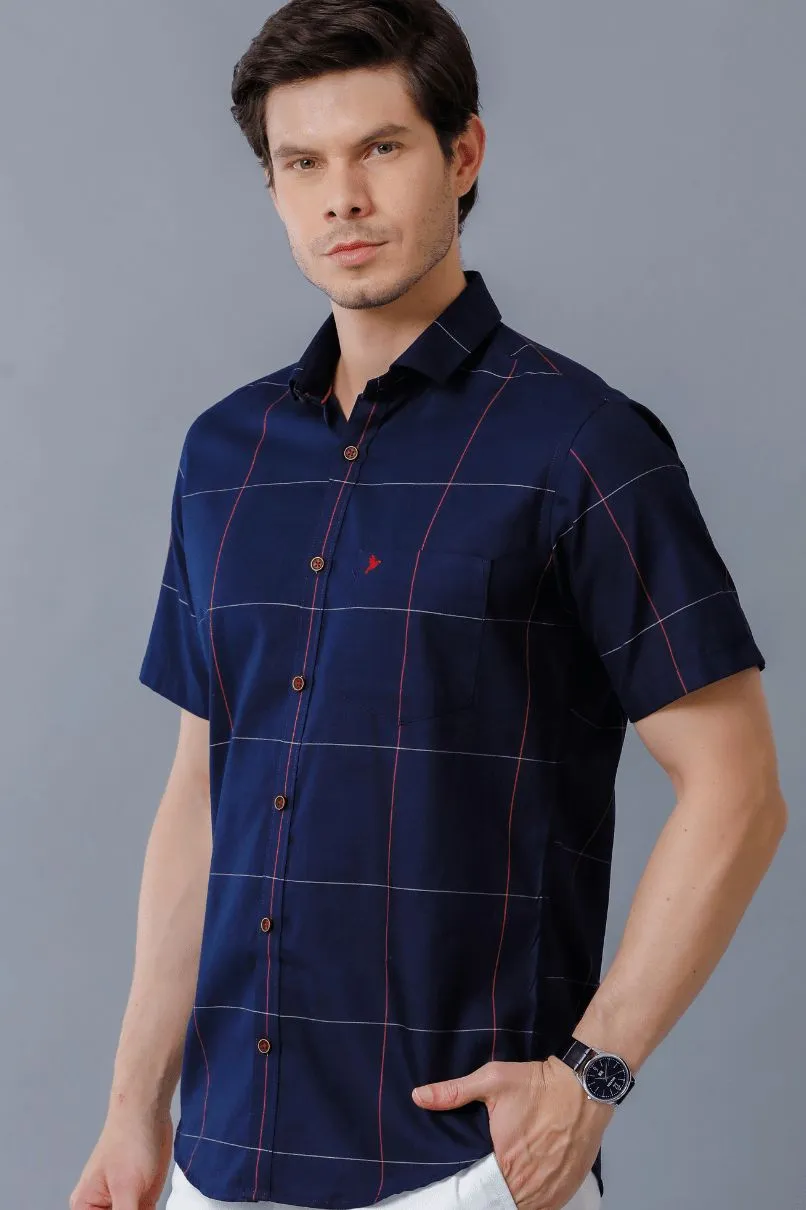 Navy Large Checks - Half Sleeve - Stain Proof