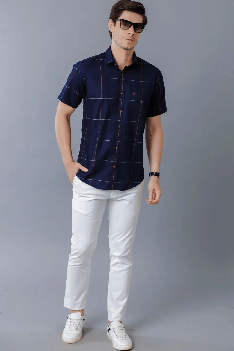 Navy Large Checks - Half Sleeve - Stain Proof