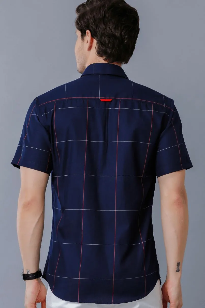 Navy Large Checks - Half Sleeve - Stain Proof