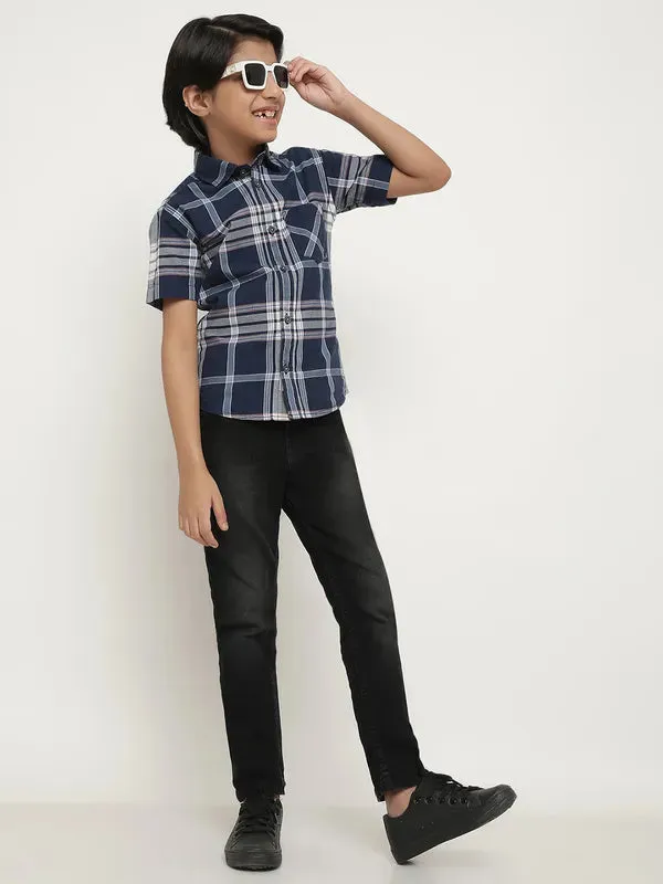 Octave Boys Blue Tartan Checks Opaque Checked Casual Shirt
