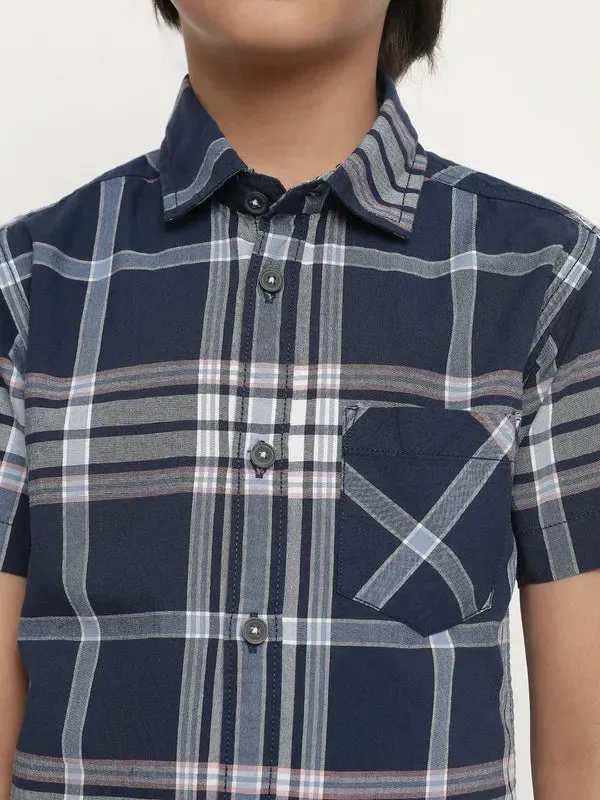 Octave Boys Blue Tartan Checks Opaque Checked Casual Shirt