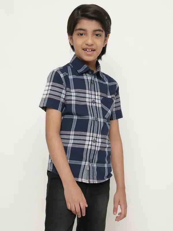 Octave Boys Blue Tartan Checks Opaque Checked Casual Shirt