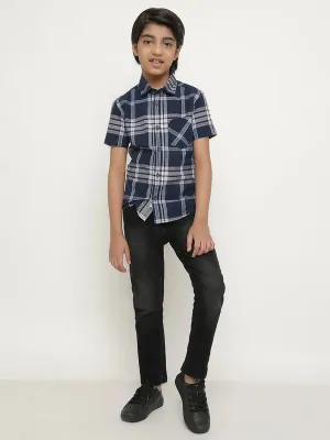 Octave Boys Blue Tartan Checks Opaque Checked Casual Shirt