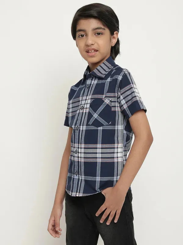 Octave Boys Blue Tartan Checks Opaque Checked Casual Shirt