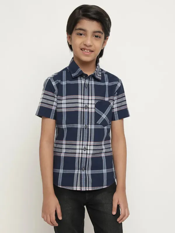 Octave Boys Blue Tartan Checks Opaque Checked Casual Shirt