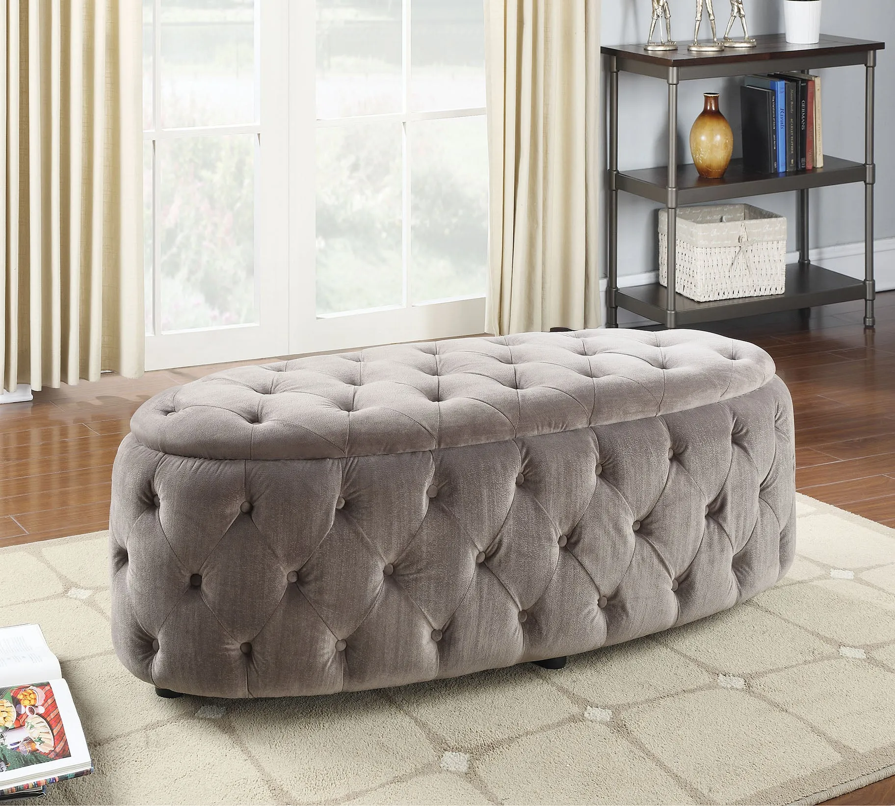 OTTOMAN, LIGHT-GRAY FABRIC