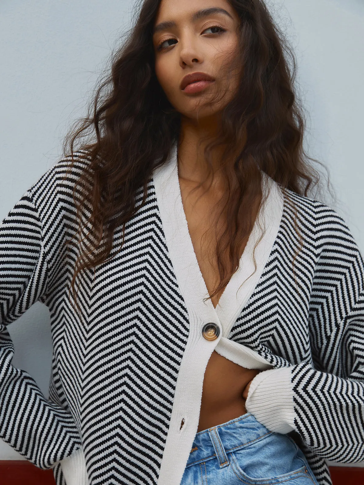 Oversized Charming Herringbone Cardigan