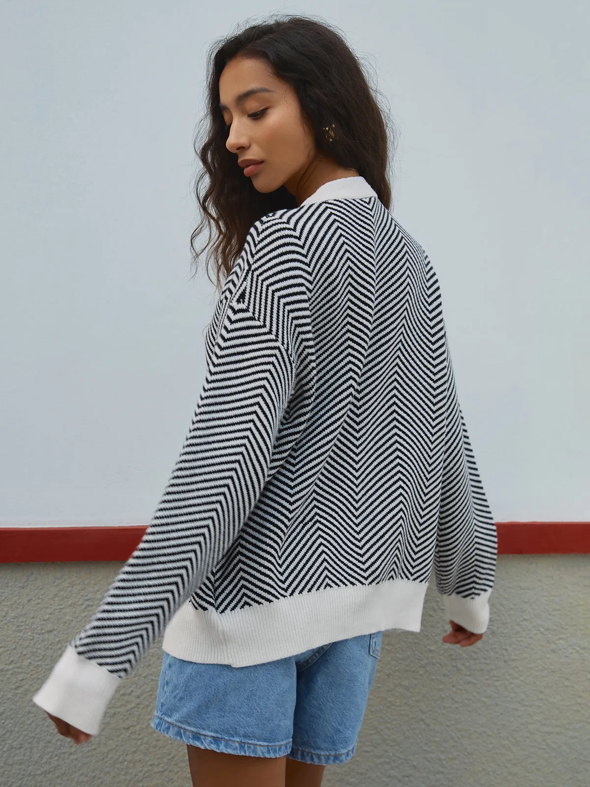 Oversized Charming Herringbone Cardigan