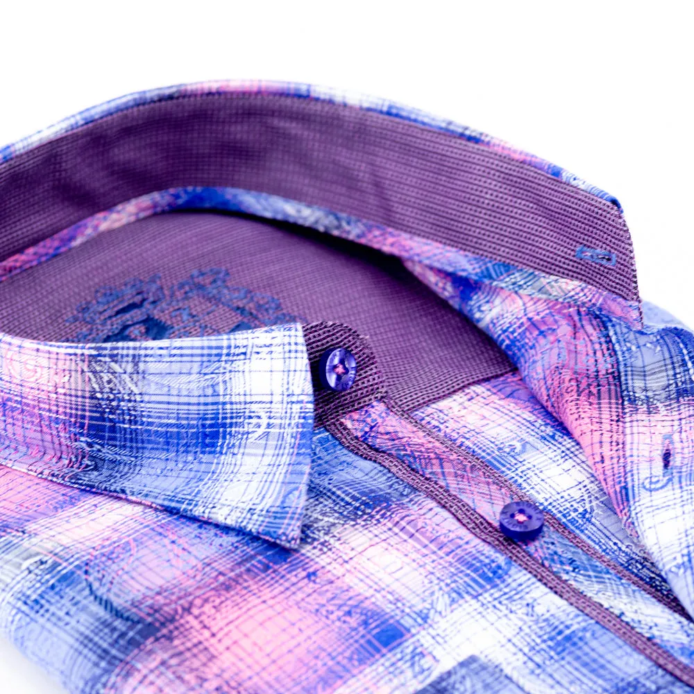Pink Paisley Over Checkered Jacquard Shirt