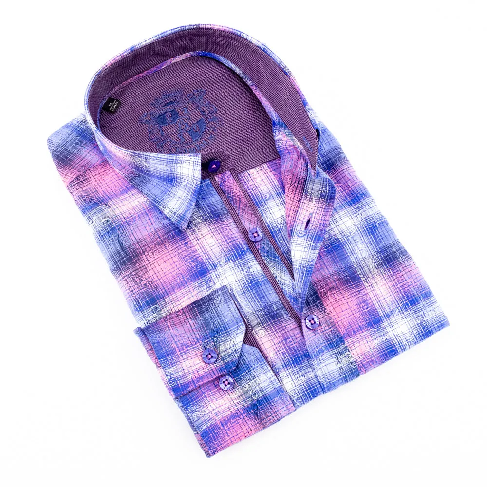 Pink Paisley Over Checkered Jacquard Shirt