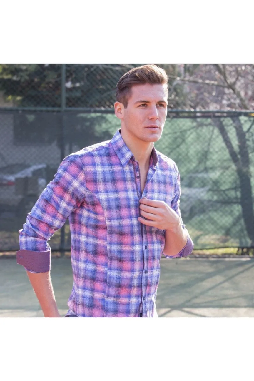 Pink Paisley Over Checkered Jacquard Shirt