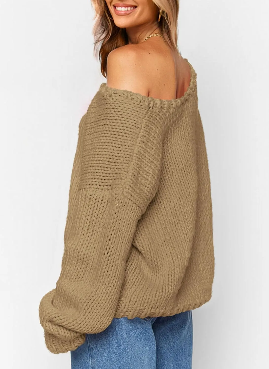 PRETTYGARDEN Womens Fall Sweaters Chunky Loose Long Sleeve V Neck Oversized Dressy Casual Knit Pullover Tops